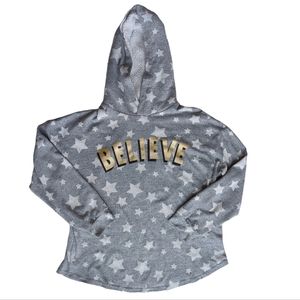 No Boundaries Sherpa Hoodie Star BELIEVE Graphic Top Junior XL (15-17) Gray